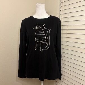 Banana Republic size M black long sleeve sweater shirt with cat in sweater
